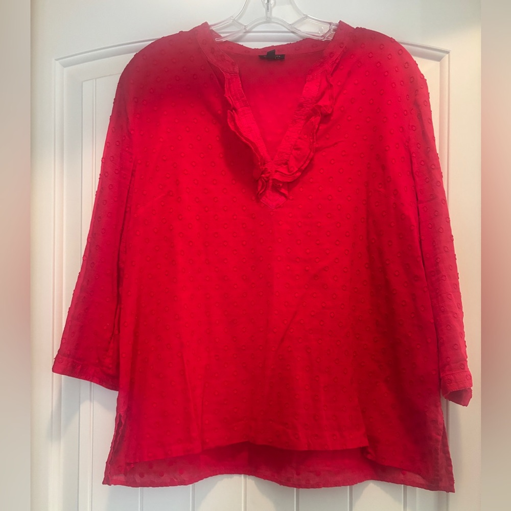 Talbots M Vibrant Red Blouse with Ruffle Detail